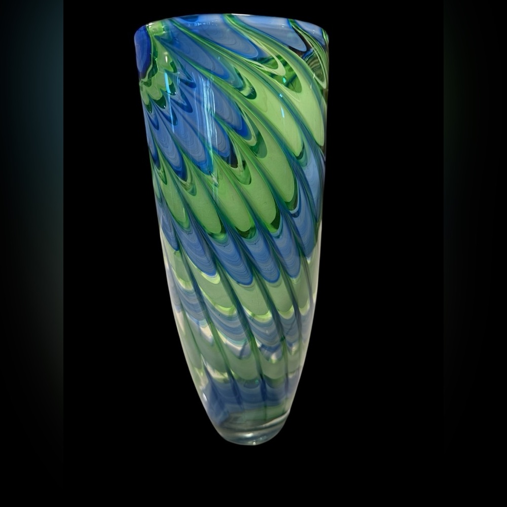 Eastern Glass Co. Blue and Green Swirl Glass Vase